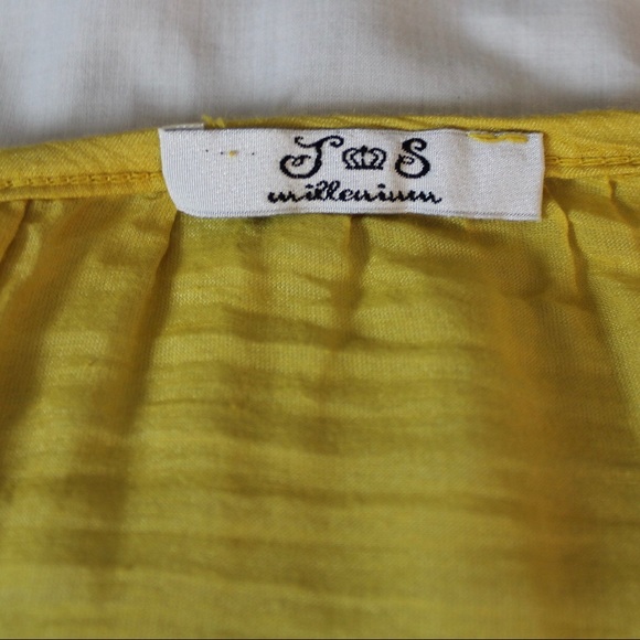 Golden Yellow Boho Tunic Blouse Silk Blend Italy L - Picture 3 of 7